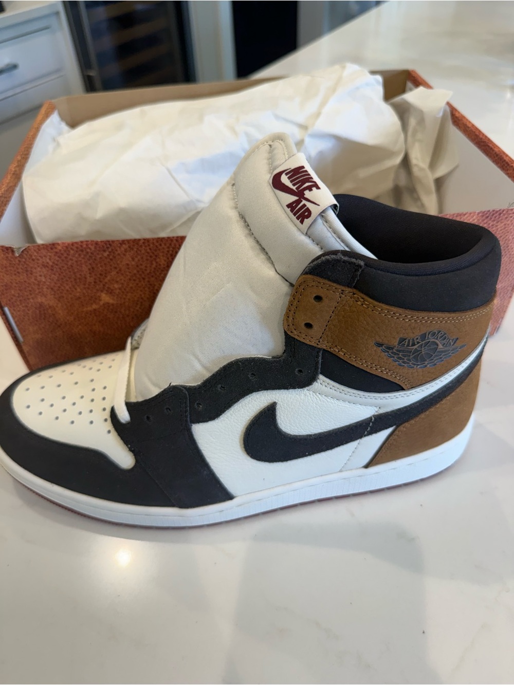 Jordan Air 1 High Top - White, Black & Brown Suede